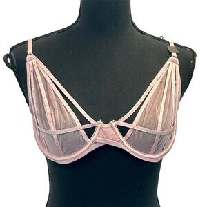 La Senza light pink mesh strappy crystal rhinestone embellished bra Sz L NWT